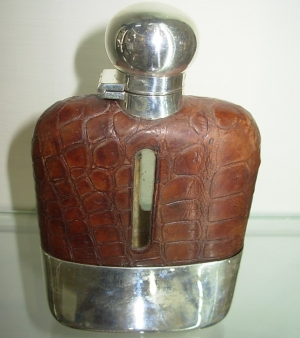 leather and silver flask